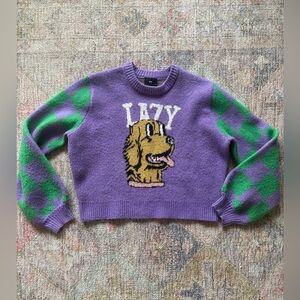 Lazy Oaf Purple and Green dog Sweater size medium